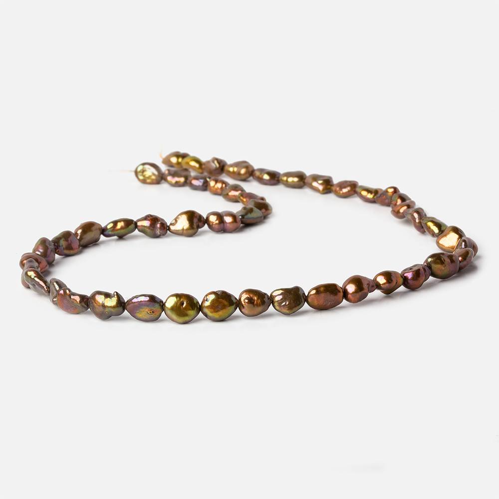 7x11-6x8mm Greenish Copper Brown straight drilled Keshi Pearls 16 inch 40 beads A