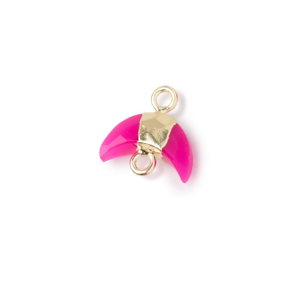 7x11mm Gold Leafed Fuchsia Chalcedony Faceted Crescent Moon 1 Focal Connector