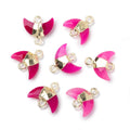 7x11mm Gold Leafed Fuchsia Chalcedony Faceted Crescent Moon 1 Focal Connector