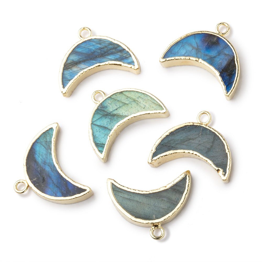 7x16mm Gold Leafed Labradorite Crescent Moon Focal Pendant 1 piece