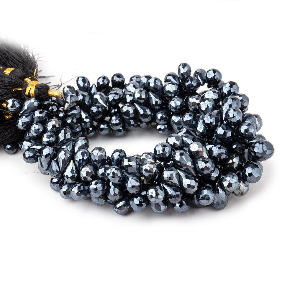 7x4-10x7mm Mystic Black Spinel Faceted Tear Drop Beads 8 inch 64 pieces AA