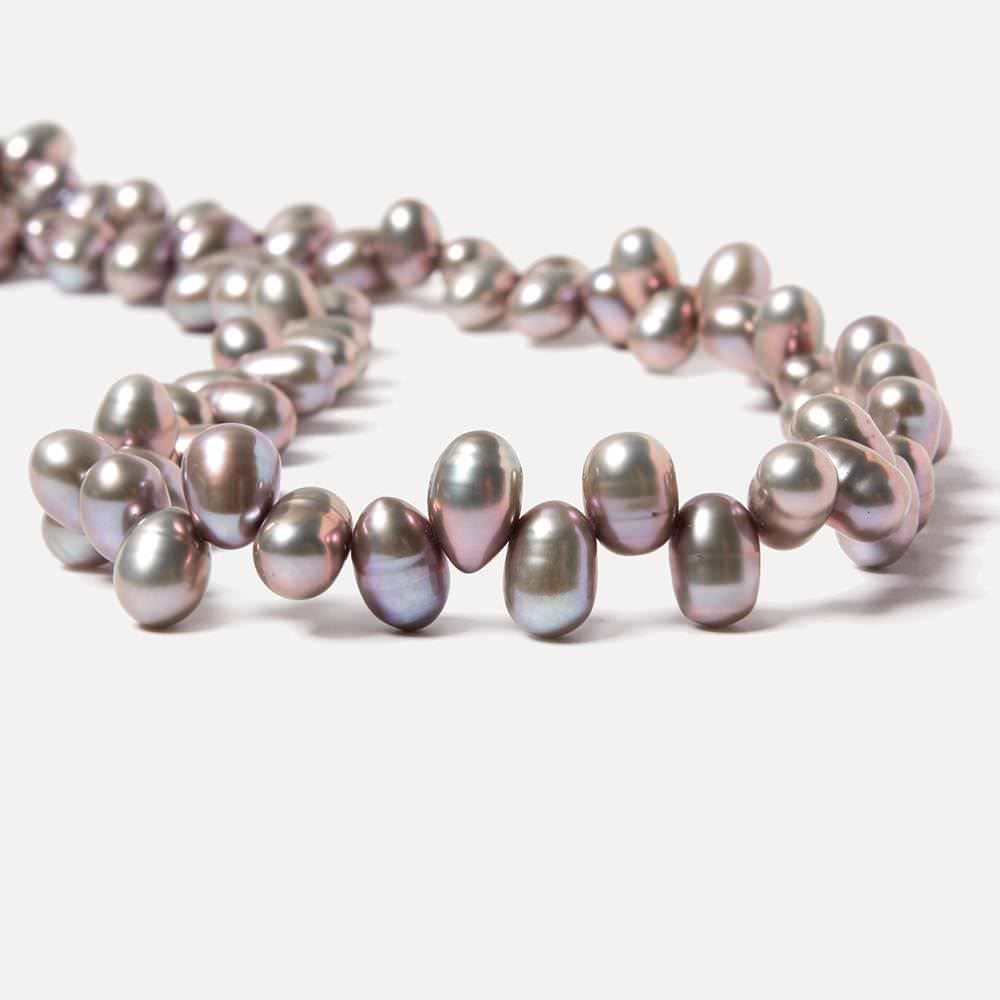7x5-8x6mm Rose' Silver Top Drilled Oval Freshwater Pearl 16 inch 86 pieces