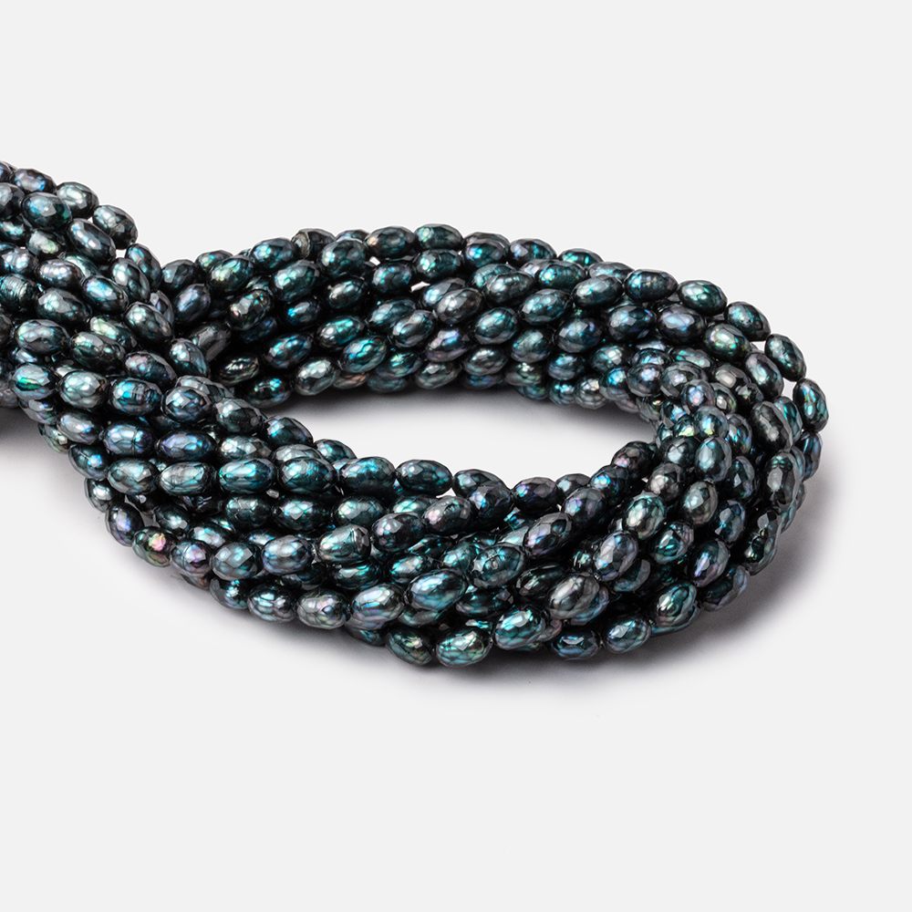 7x5-9x5.5mm Dark Teal Faceted Oval Freshwater Pearls 16 inch 45 pieces
