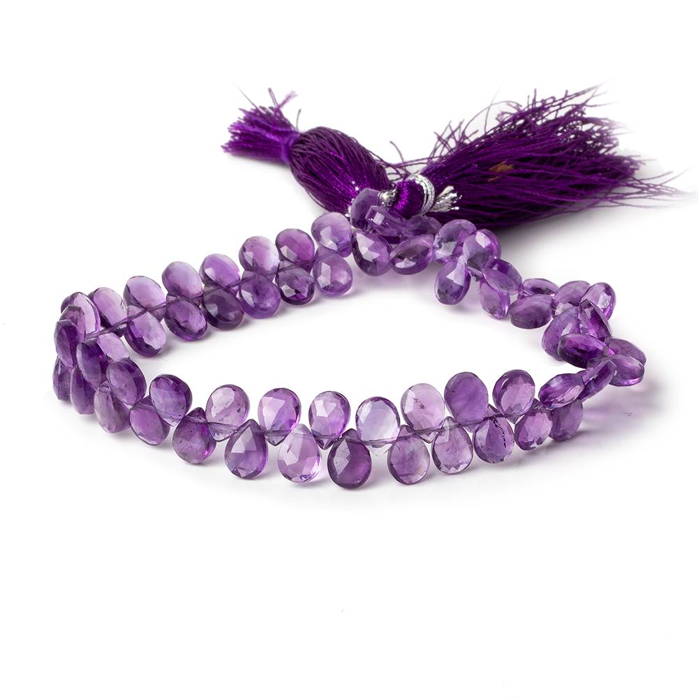 7x5 Amethyst faceted pear beads 8 inch 64 pieces