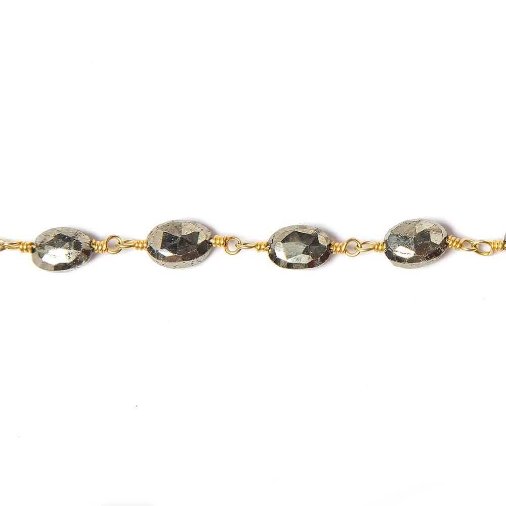 7x5mm Gold plated Pyrite faceted oval Gold Chain by the foot 24 pcs