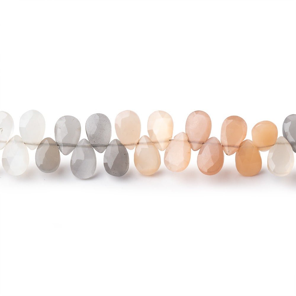 7x5mm Multi Color Moonstone Faceted Pear Beads 8 inch 68 pieces