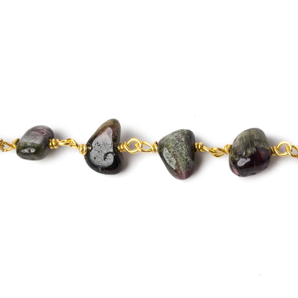 7x6-9x6mm Cat's Eye Tourmaline plain nugget Vermeil Chain by the foot 27 beads
