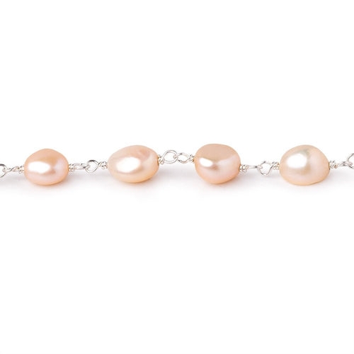 7x6.5-9x7mm Peach Baroque Pearls on .925 Silver Chain