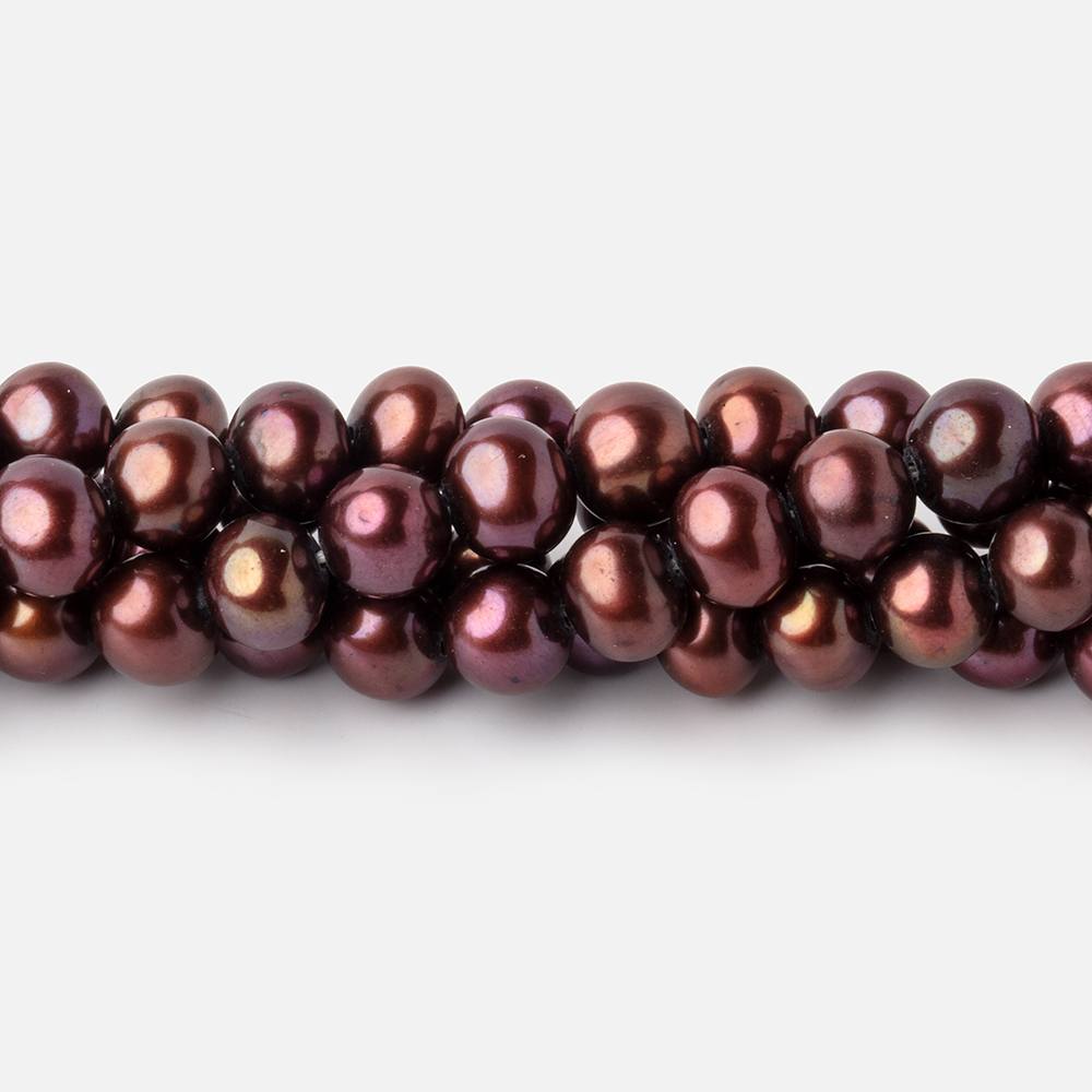 7mm Cherry Chocolate Side Drilled Off Round Freshwater Pearls 15.5 inch 68 pieces