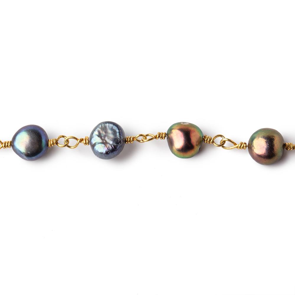 7x6mm Peacock Baroque Freshwater Pearl Gold plated Chain by the foot 23 pcs
