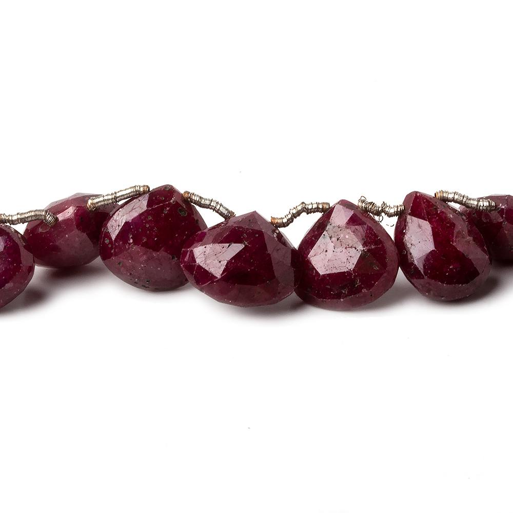 7x7-11x11mm Ruby Faceted Heart Briolette 8 inch 25