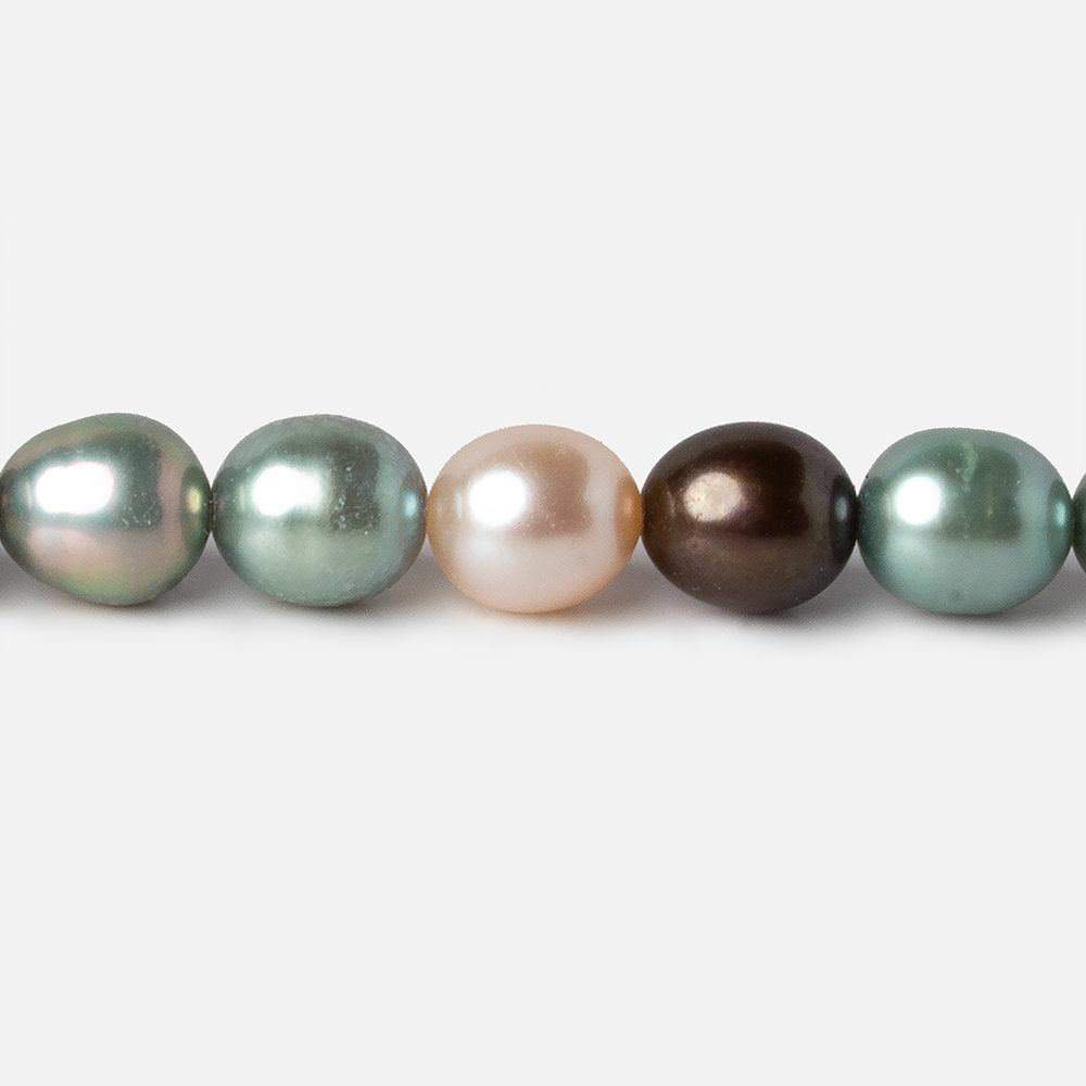 7x7-8x6mm Tri Color straight drilled Oval Freshwater Pearls 15 inch 52 pieces AAA