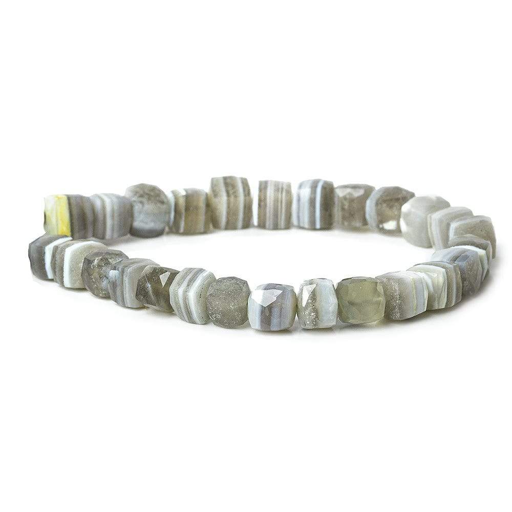 7x7-8x8mm Banded Agate faceted cubes 8 inch 26 beads A