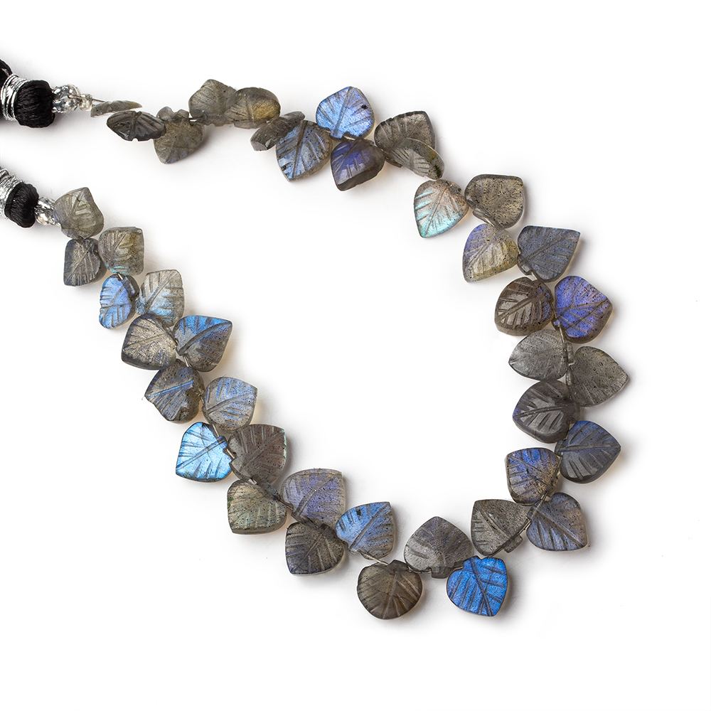 7x7-8x8mm Labradorite hand carved leaf beads 7 inch 41 pieces AAA