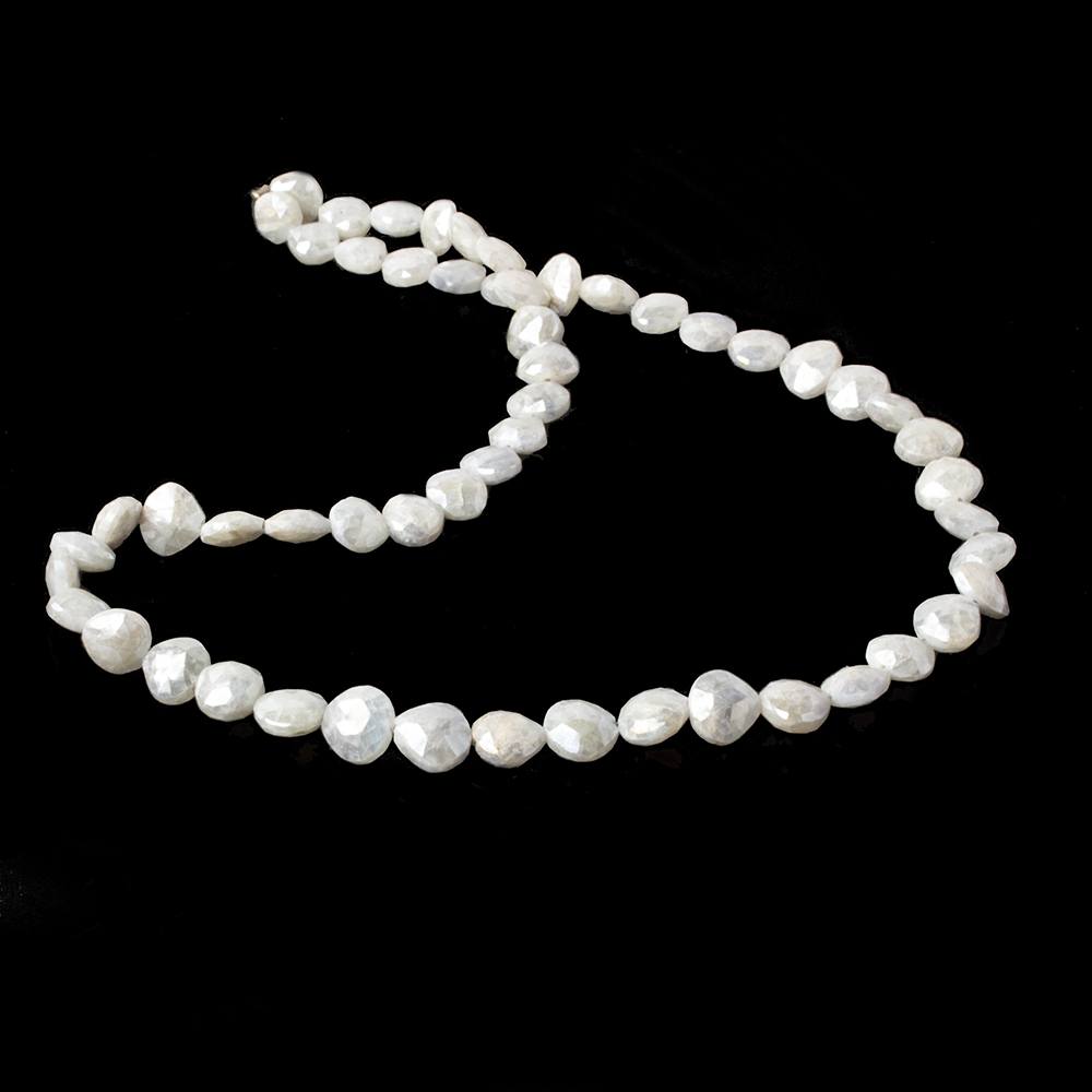 7x7-9x9mm Mystic Pearly White Quartz faceted hearts 16 inch 55 pieces