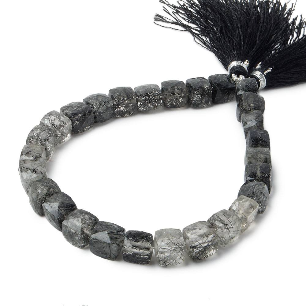 7x7mm Black Tourmalinated Quartz Beads Faceted Cube 8 inch 27 pieces