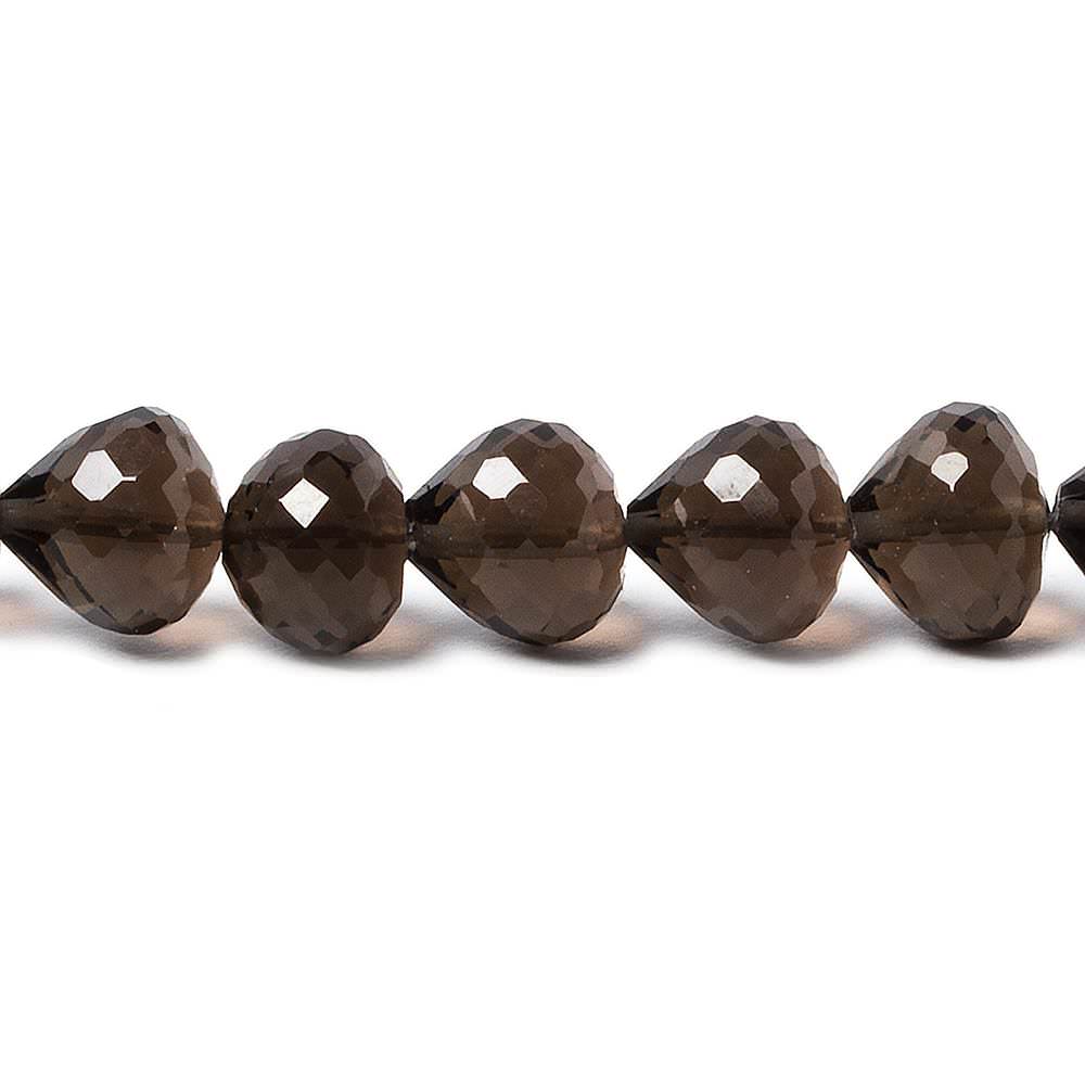 7x8mm Smoky Quartz center drill faceted Candy Kiss 8 inch 26 beads AA