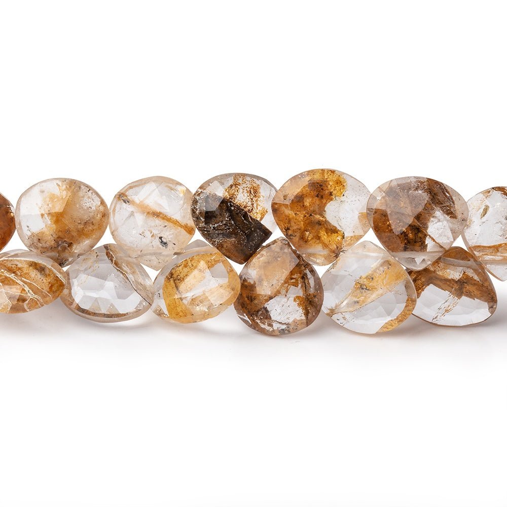 8-10mm Golden Hematoid Quartz Faceted Heart Beads 8 inch 50 pieces