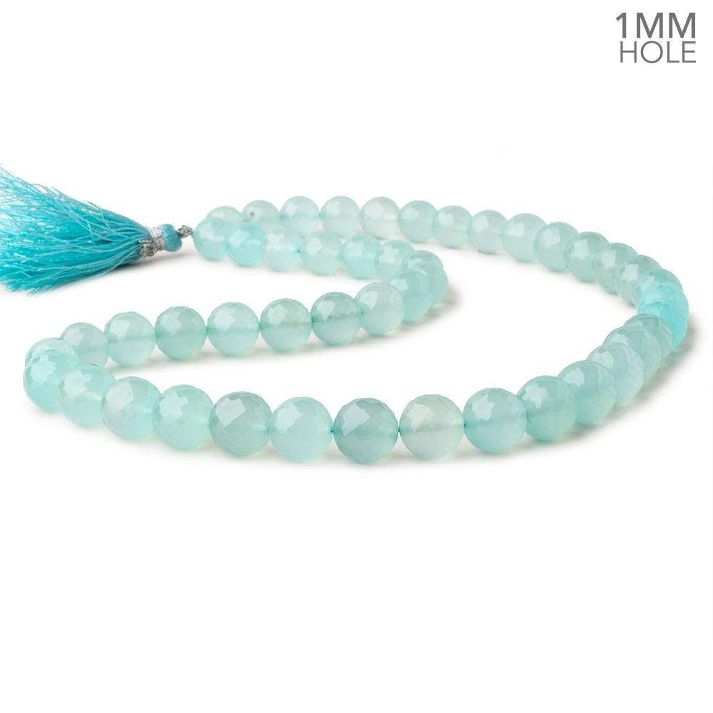 8-10mm Seafoam Blue Chalcedony faceted rounds 16 inch 44 large hole beads