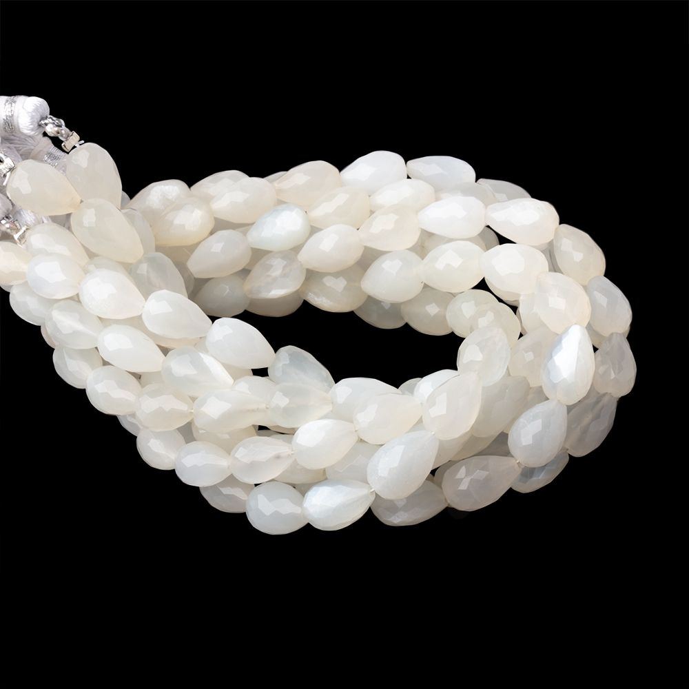 8-10mm White Moonstone Straight Drill Tear Drop 7.25 in 19 Beads