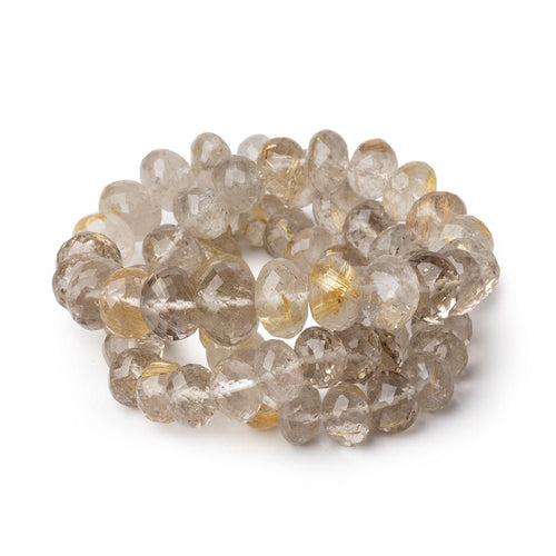 8-11.5mm Rutilated Quartz Faceted Rondelle Beads 16 inch 65 pieces AA