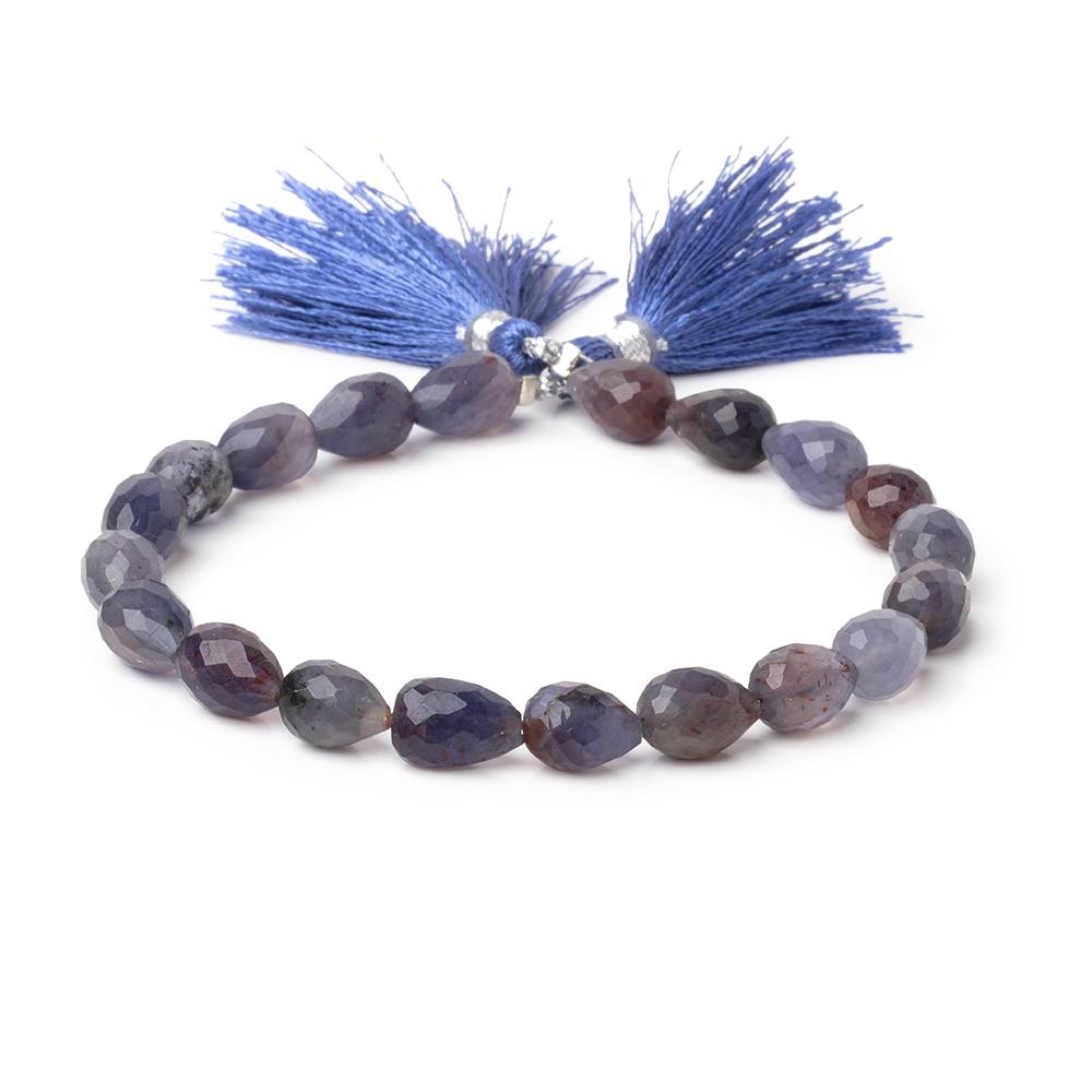 8-11mm Bloodshot Iolite-Sunstone Straight Drill Tear Drop 7.25 inch 19 Beads