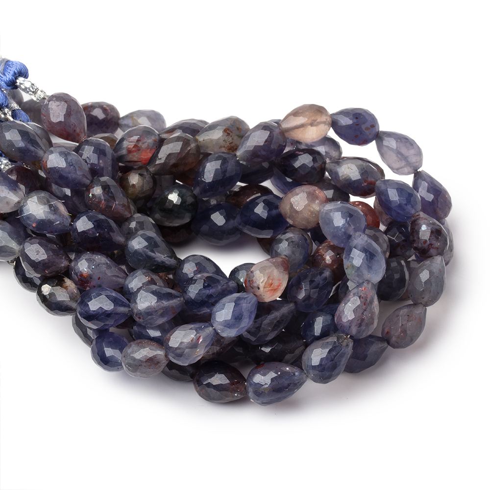 8-11mm Bloodshot Iolite-Sunstone Straight Drill Tear Drop 7.25 inch 19 Beads
