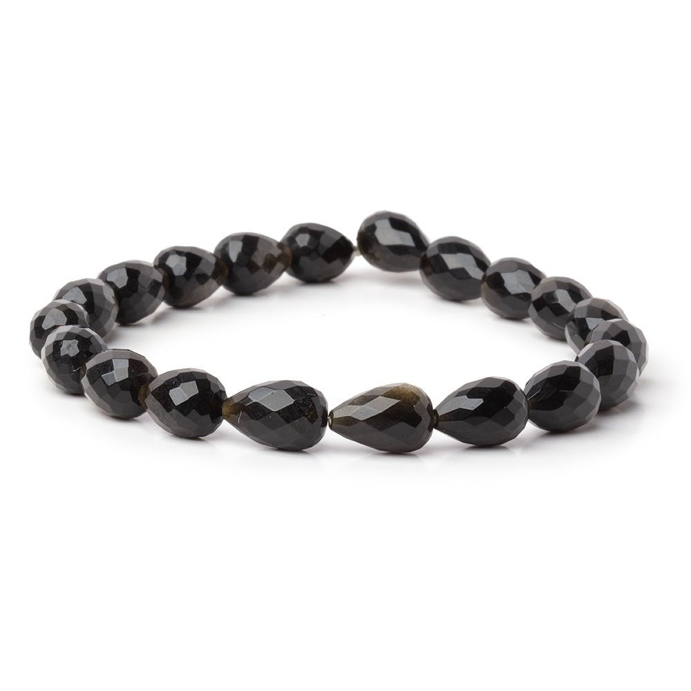 8-11mm Golden Sheen Obsidian Straight Drill Tear Drop 7.25 in 19 Beads