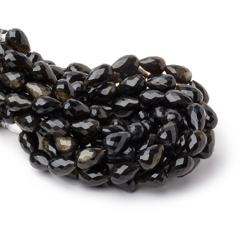 8-11mm Golden Sheen Obsidian Straight Drill Tear Drop 7.25 in 19 Beads