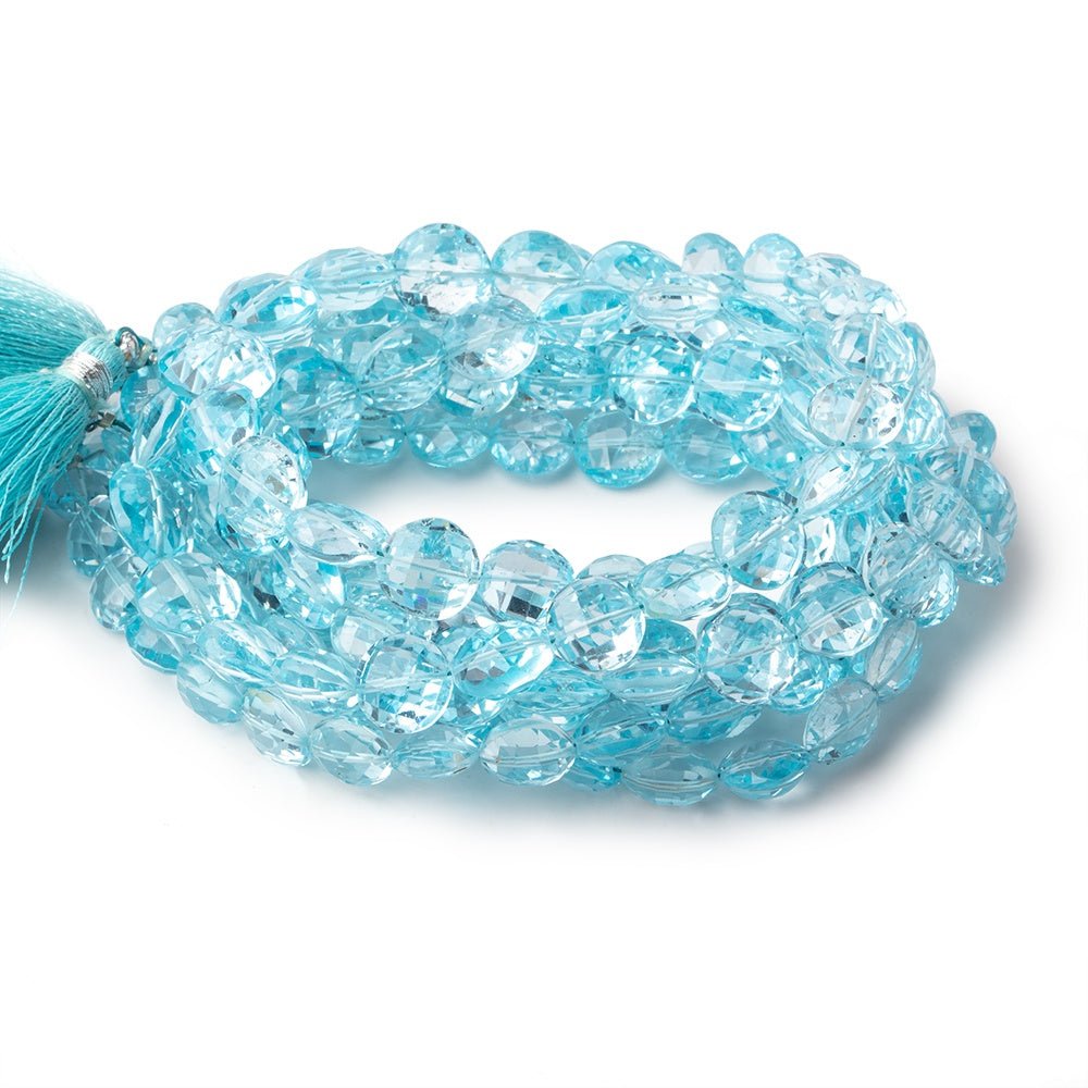 8-11mm Sky Blue Topaz Faceted Coin Beads 16 inch 45 pieces AAA