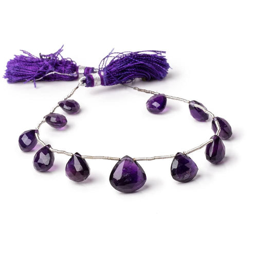 8-12.5mm Amethyst Faceted Heart Beads 7.25 inch 11 pieces AA