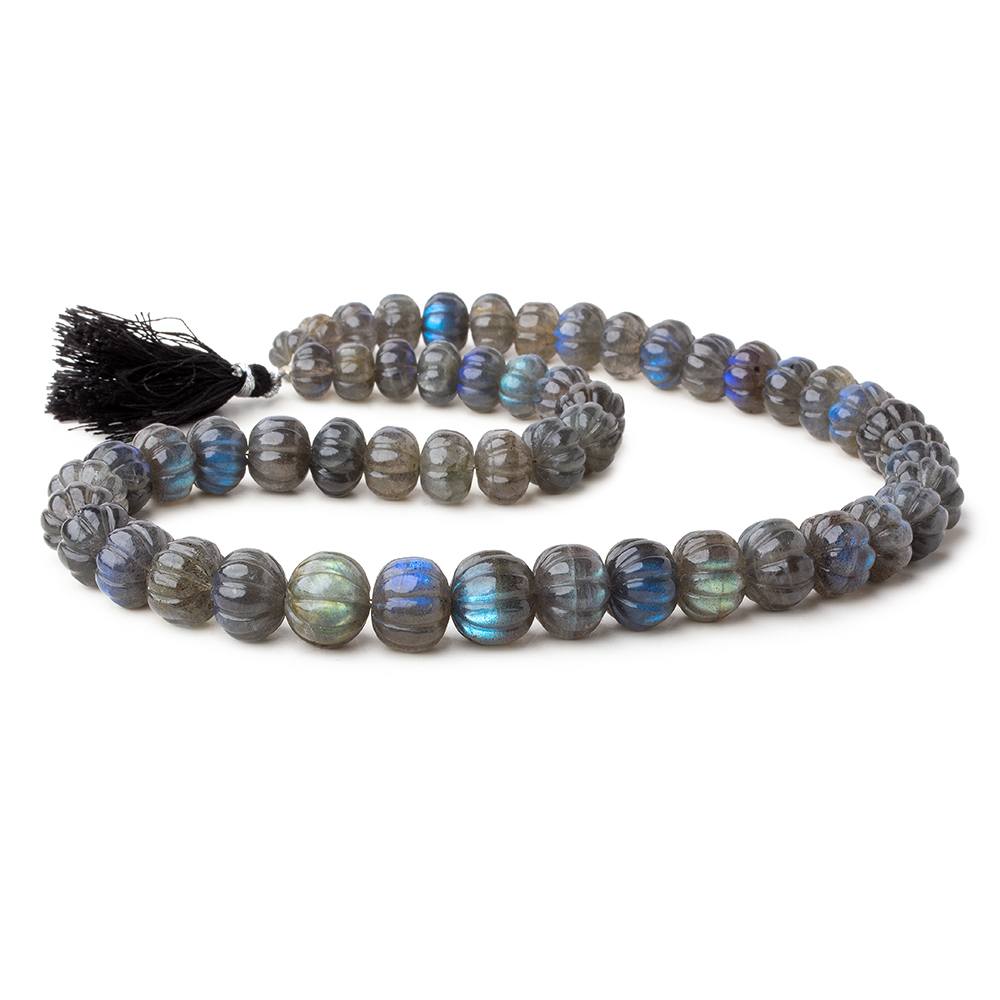 9-12mm Labradorite hand carved Melon rondelles 15 inch 50 beads AAA