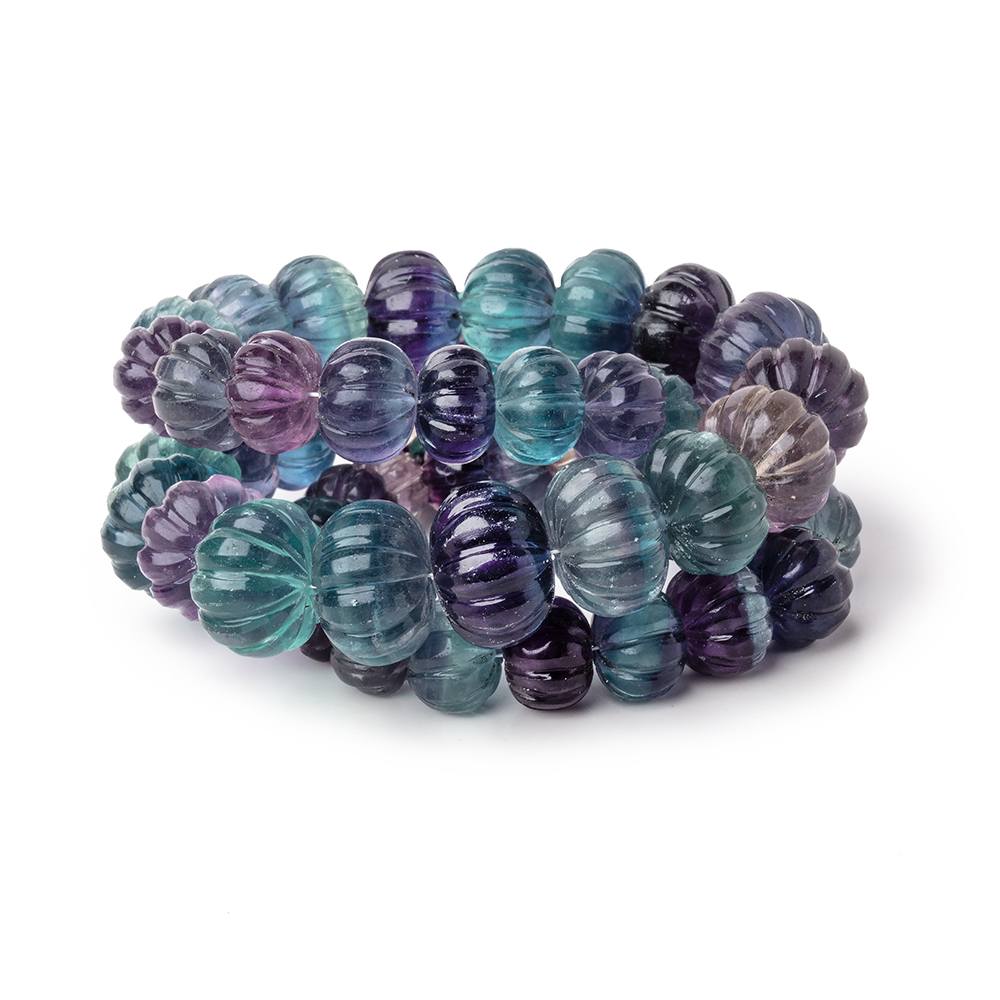 8-13mm Fluorite Hand Carved Melon Rondelles 16 inch 50 Beads AA