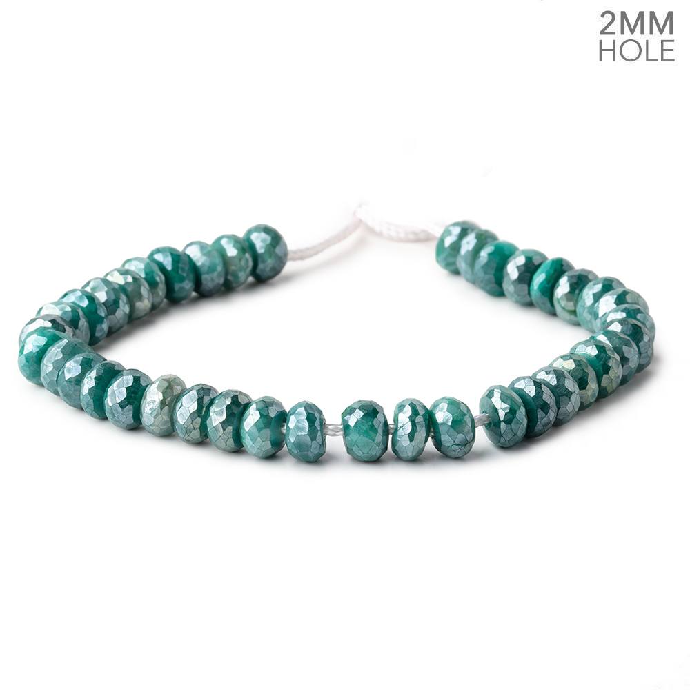 8-8.5mm Mystic Green Moonstone 2mm Large Hole Faceted Rondelles 8 inch 34 Beads