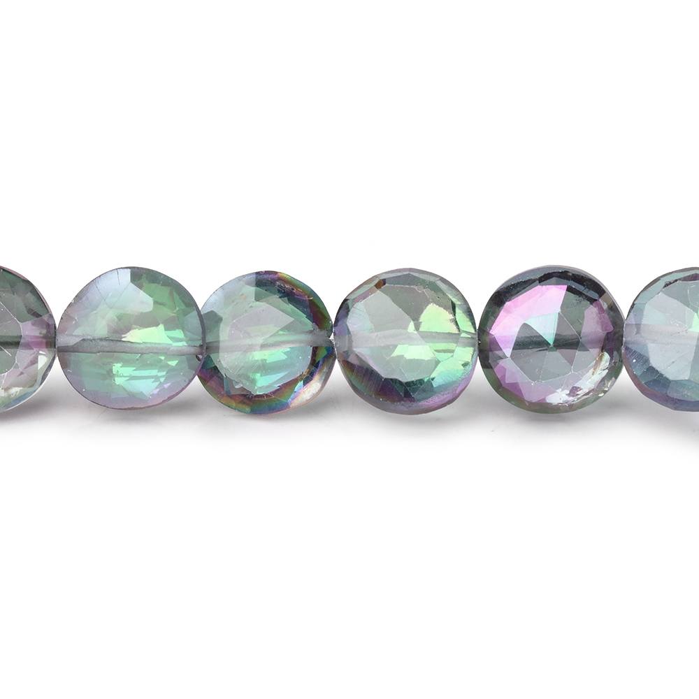 9.5mm Mystic White Topaz Faceted Coin Beads 9 inch 26 pieces