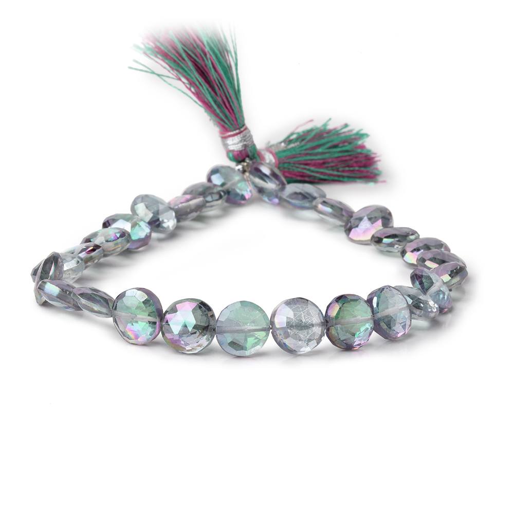 9.5mm Mystic White Topaz Faceted Coin Beads 9 inch 26 pieces