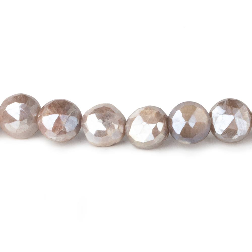 8-9mm Mystic Chocolate Moonstone faceted coins 14 inch 42 beads