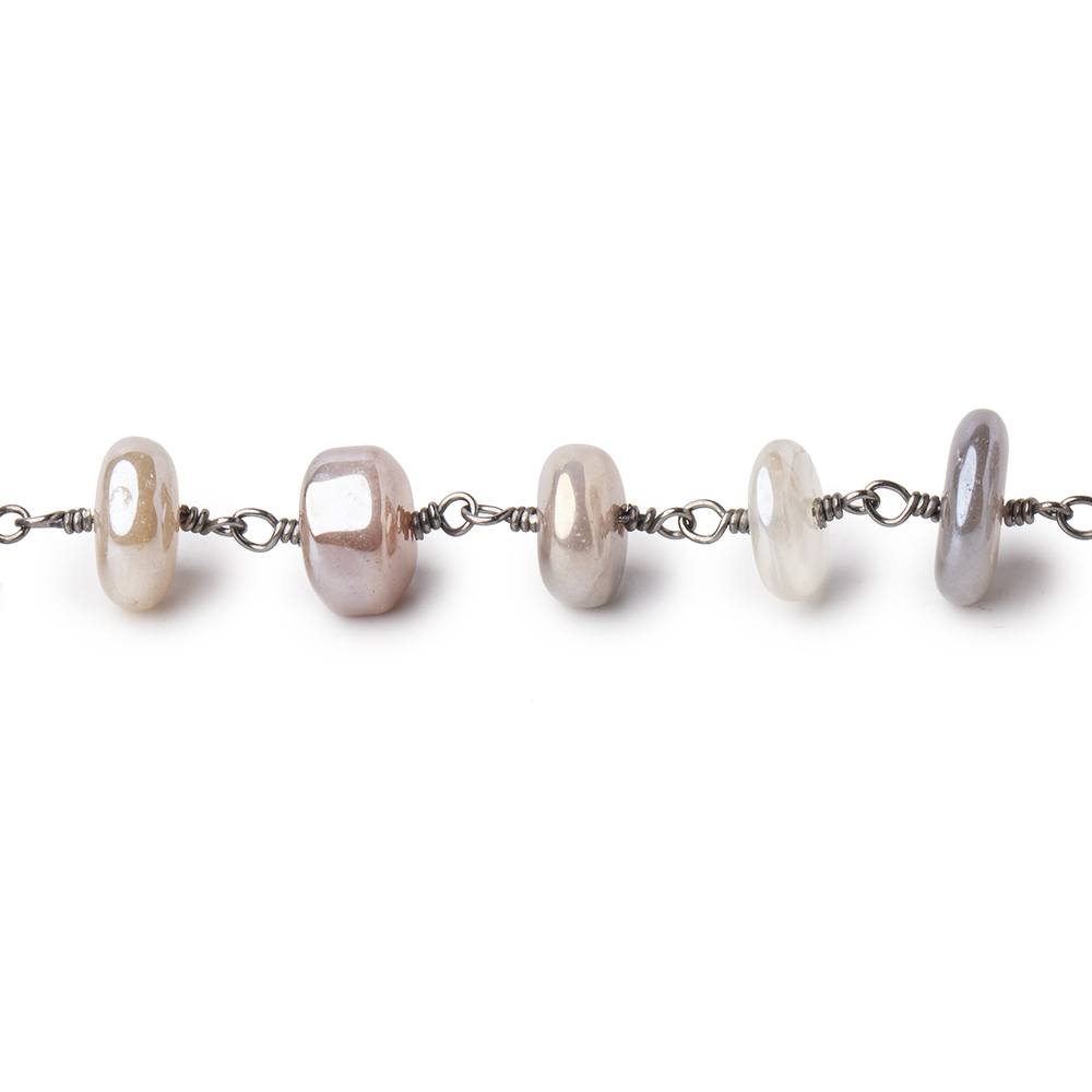 8-9mm Mystic Multi Moonstone Plain Rondelle Black Gold Plated Chain by the Foot