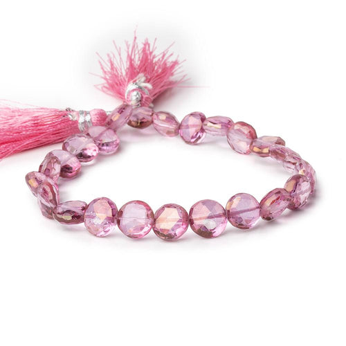 9-9.5mm Mystic Pink Topaz Faceted Coin beads 8 inch 23 pieces