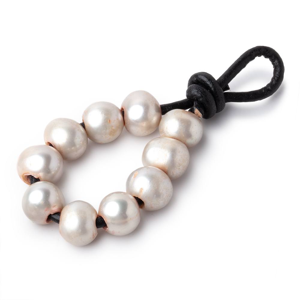 8-9mm Pewter Large Hole Off Round Pearls Set of 10