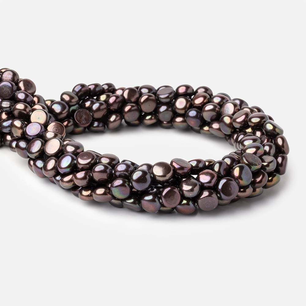 8.5mm Dark Chocolate Peacock Button Freshwater Pearls 15.5 inch 45 pieces