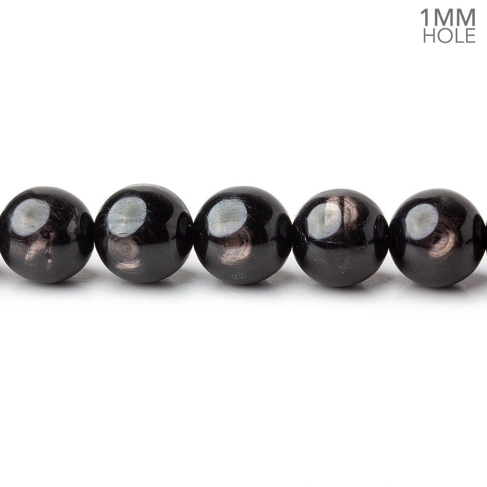 8.5mm Hypersthene plain round large hole beads 15.5 inch 47 beads A