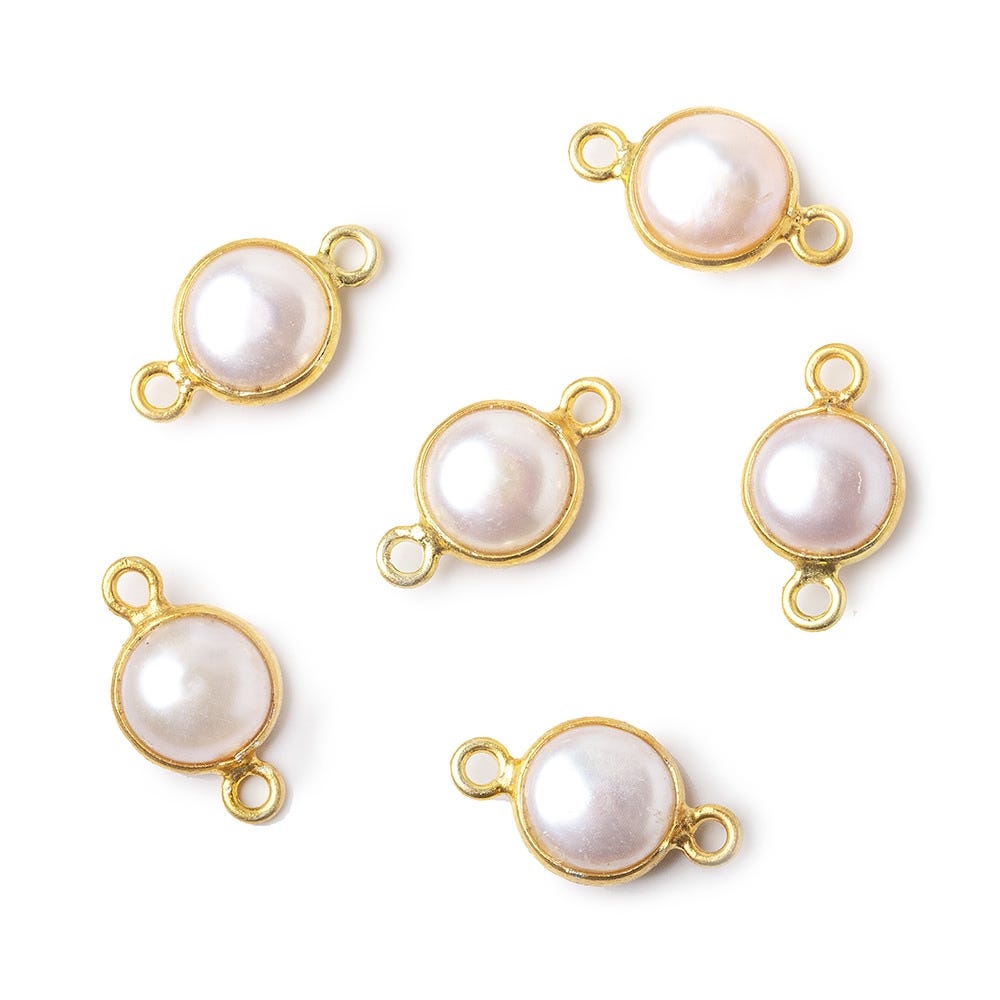 8.5mm Vermeil Bezel Rose' White Freshwater Pearl Button Connector 1 Piece