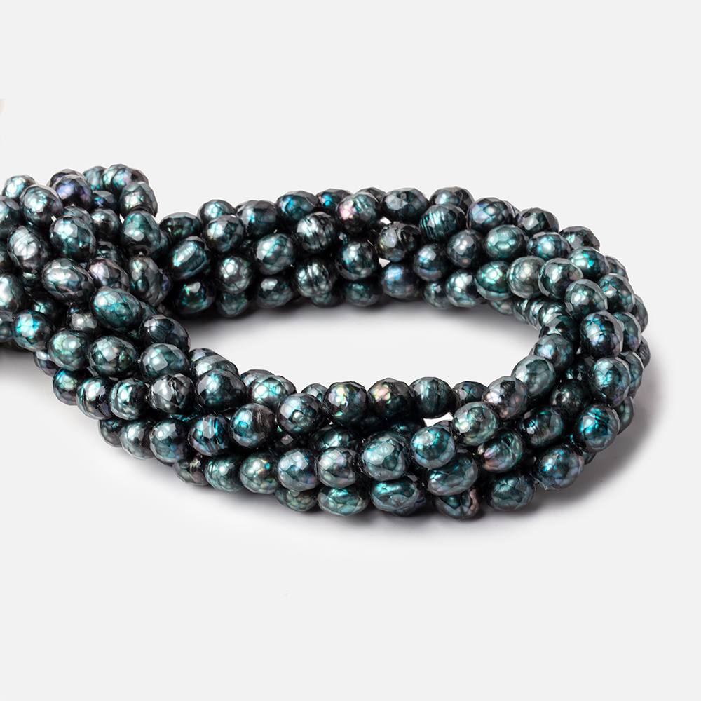 8.5x7.5-9.5x8mm Dark Teal Faceted Oval Freshwater Pearls 16 inch 36 pieces
