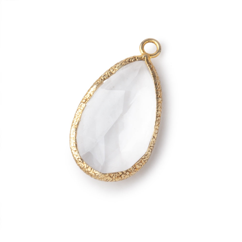 20x13mm Textured Vermeil Bezeled Crystal Quartz Pear Pendant 1 piece