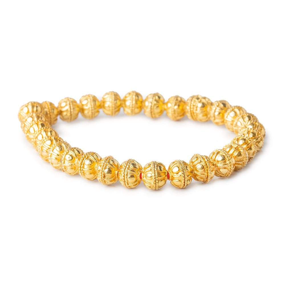 8mm 22kt Gold plated Copper Bead Cap Bali Design 8 inch 58 pieces