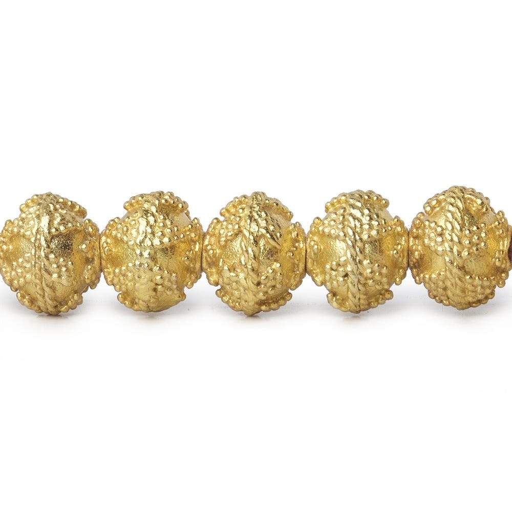 8mm 22kt Gold plated Copper Bead Miligrain Small and Large Triangle Design 8 inch 28 pieces