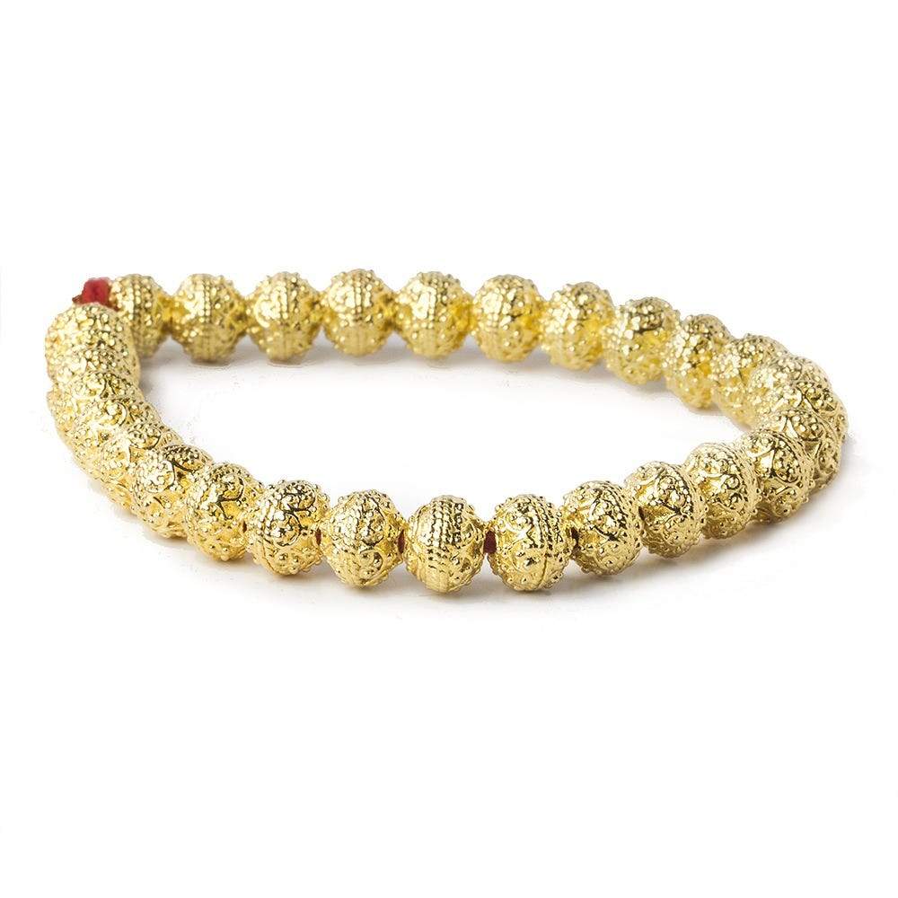 8mm 22kt Gold  plated Copper Bead Round Persian Design 8 inch 28 pieces