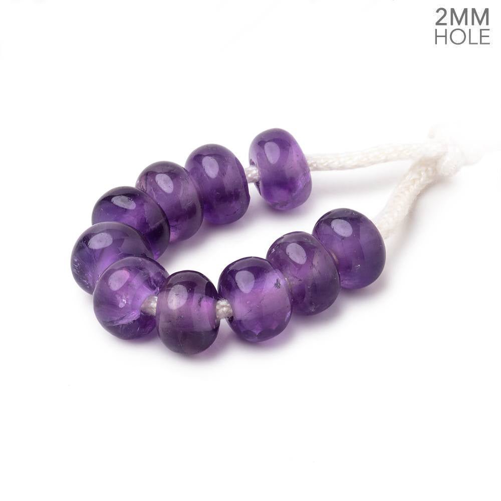 8mm Amethyst 2mm Large Hole Plain Rondelle Set of 10