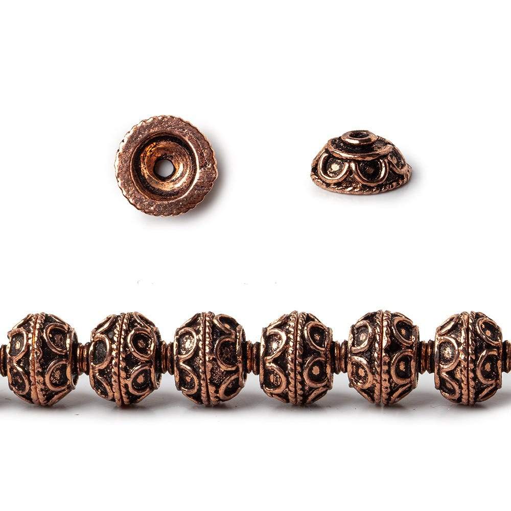 8mm Antiqued Copper Bead Cap Roval Petite Pesian Circle 8 inch 54 pcs